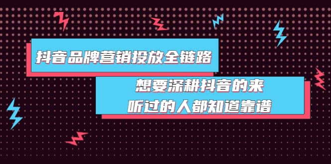 抖音品牌营销投放全链路：想要深耕抖音的来，听过的人都知道靠谱-BT网赚资源网