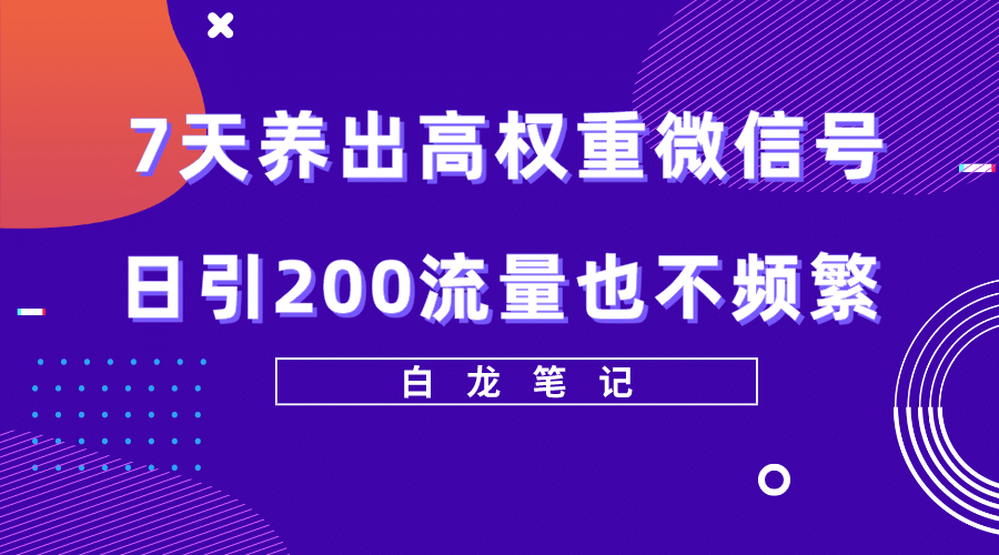 7天养出高权重微信号，日引200流量也不频繁，方法价值3680元-BT网赚资源网