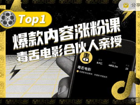 【毒舌电影合伙人亲授】抖音爆款内容涨粉课，5000万抖音大号首次披露涨粉机密-BT网赚资源网