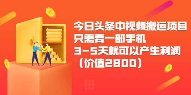 今日头条中视频搬运项目，只需要一部手机3-5天就可以产生利润（价值2800）-BT网赚资源网