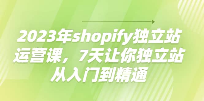 2023年shopify独立站运营课，7天让你独立站从入门到精通-BT网赚资源网