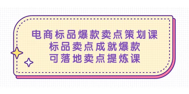 电商标品爆款卖点策划课，标品卖点成就爆款，可落地卖点提炼课-BT网赚资源网