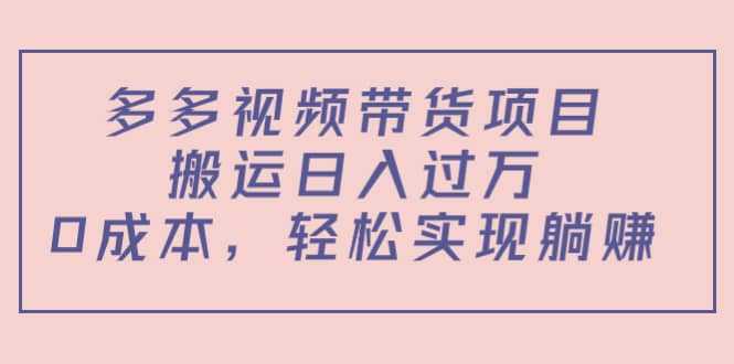 多多视频带货项目（教程 软件）-BT网赚资源网