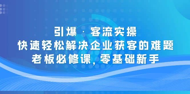 引爆·客流实操：快速轻松解决企业获客的难题，老板必修课，零基础新手-BT网赚资源网