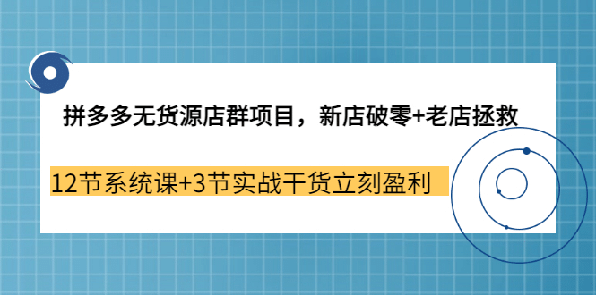 拼多多无货源店群项目，新店破零 老店拯救 12节系统课 3节实战干货立刻盈利-BT网赚资源网