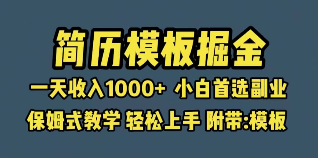 靠简历模板赛道掘金，一天收入1000 小白首选副业，保姆式教学（教程 模板）-BT网赚资源网