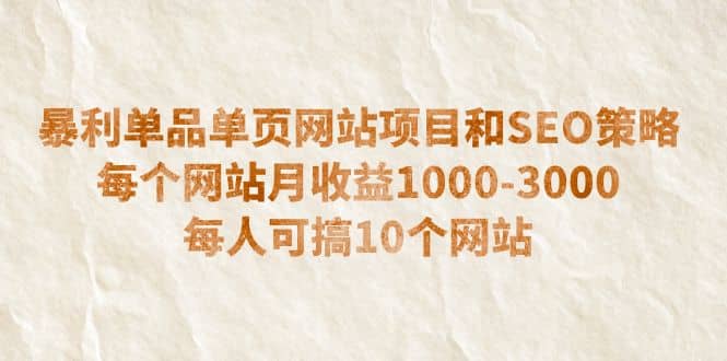 暴利单品单页网站项目和SEO策略 每个网站月收益1000-3000 每人可搞10个-BT网赚资源网