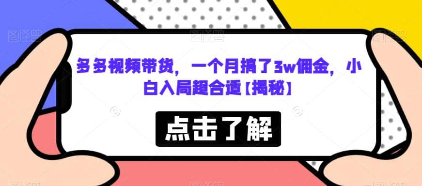 多多视频带货，一个月搞了3w佣金，小白入局超合适【揭秘】-BT网赚资源网