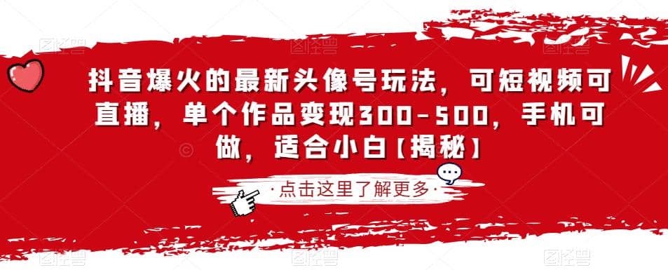 抖音爆火的最新头像号玩法，可短视频可直播，单个作品变现300-500，手机可做，适合小白【揭秘】-BT网赚资源网