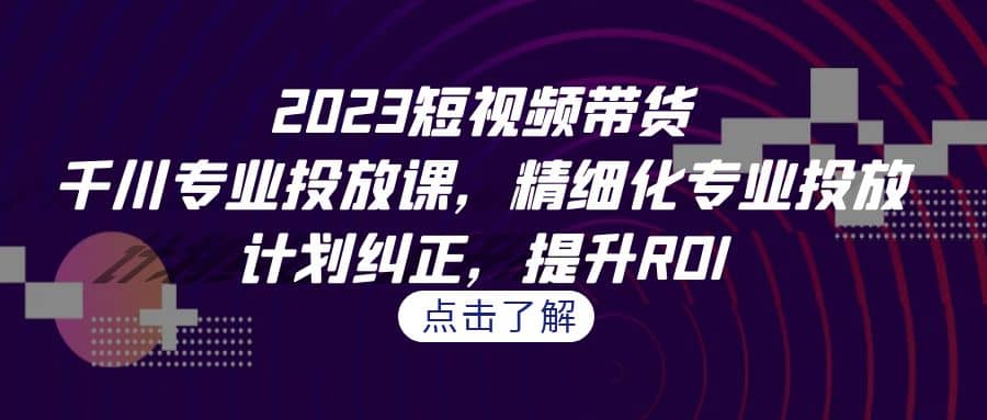 2023短视频带货-千川专业投放课，精细化专业投放，计划纠正，提升ROI-BT网赚资源网