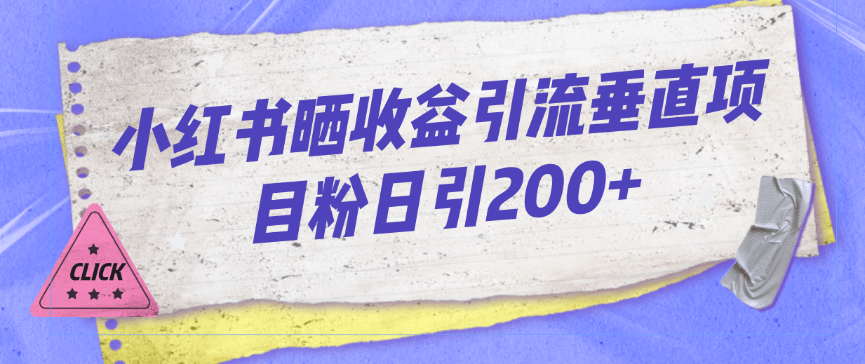 小红书晒收益图引流垂直项目粉日引200-BT网赚资源网