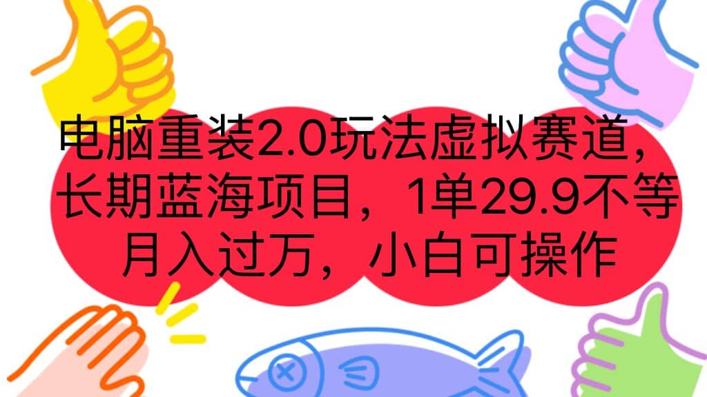 电脑重装2.0玩法虚拟赛道，长期蓝海项目 一单29.9不等 月入过万 小白可操作-BT网赚资源网