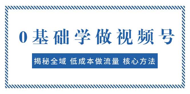 0基础学做视频号：揭秘全域 低成本做流量 核心方法  快速出爆款 轻松变现-BT网赚资源网