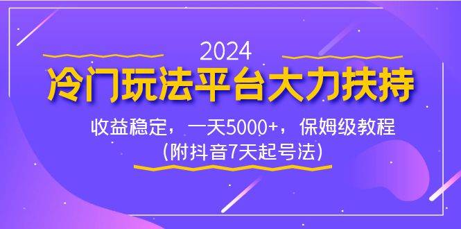 2024冷门玩法平台大力扶持，收益稳定，一天5000+，保姆级教程（附抖音7…-BT网赚资源网