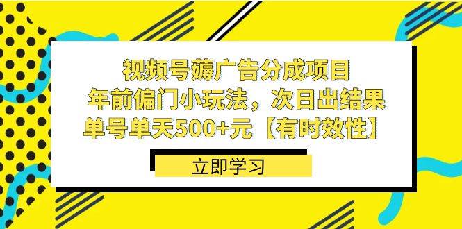 视频号薅广告分成项目，年前偏门小玩法，次日出结果，单号单天500+元【有时效性】-BT网赚资源网