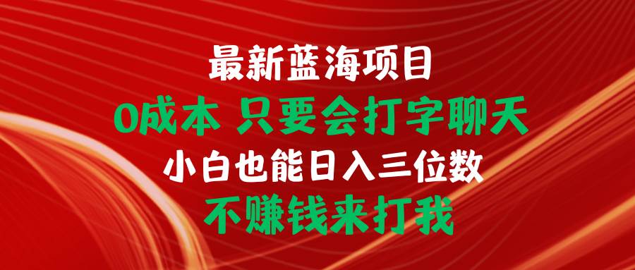 最新蓝海项目 0成本 只要会打字聊天 小白也能日入三位数 不赚钱来打我-BT网赚资源网