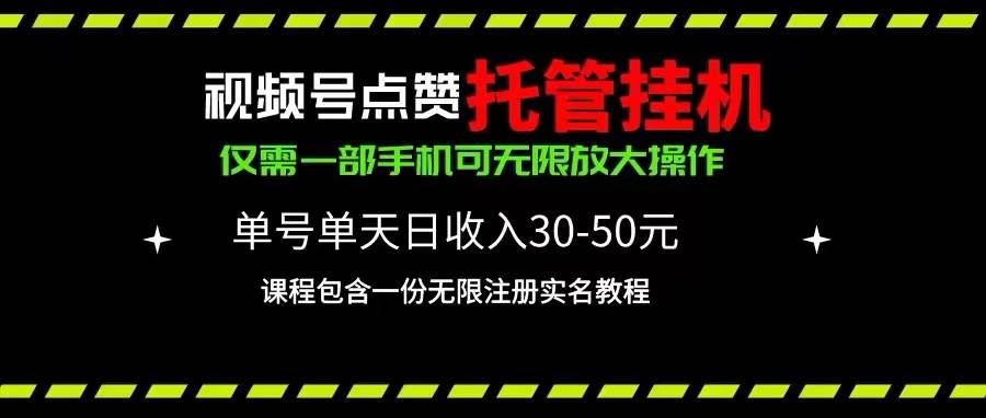 视频号点赞托管挂机，单号单天利润30~50，一部手机无限放大（附带无限...-BT网赚资源网