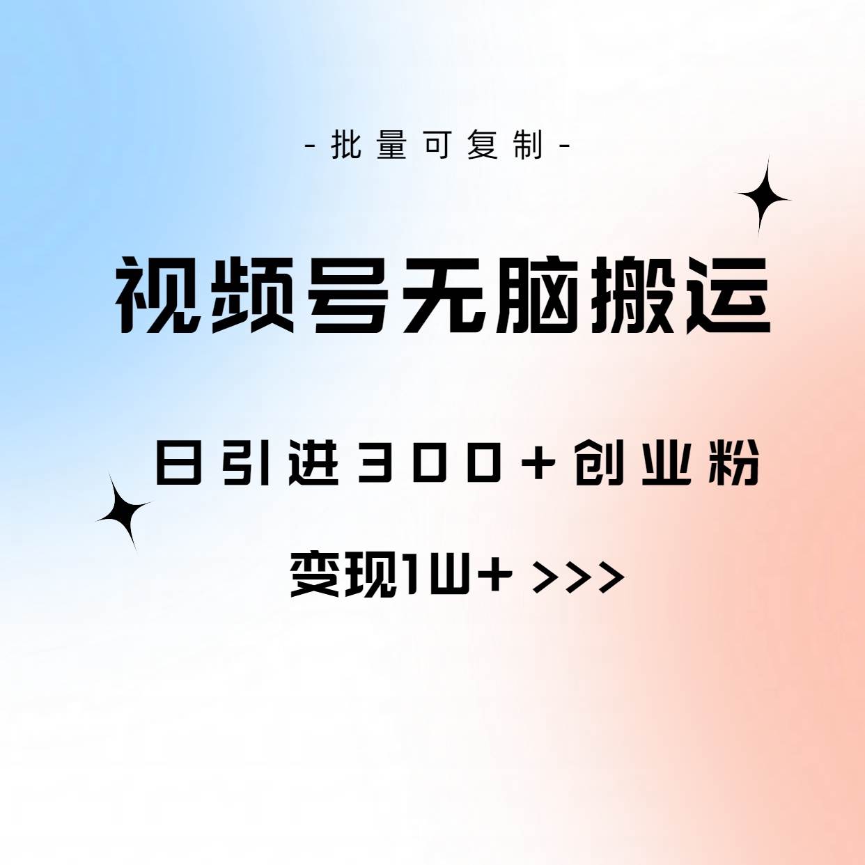 视频号无脑搬运日引300+创业粉，变现1W+可批量复制-BT网赚资源网