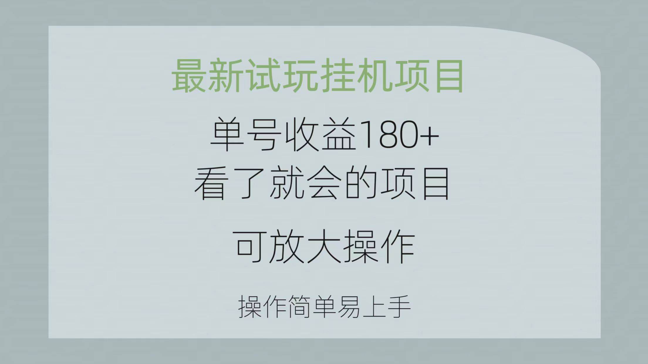 最新试玩挂机项目 单号收益180+看了就会的项目，可放大操作 操作简单易...-BT网赚资源网