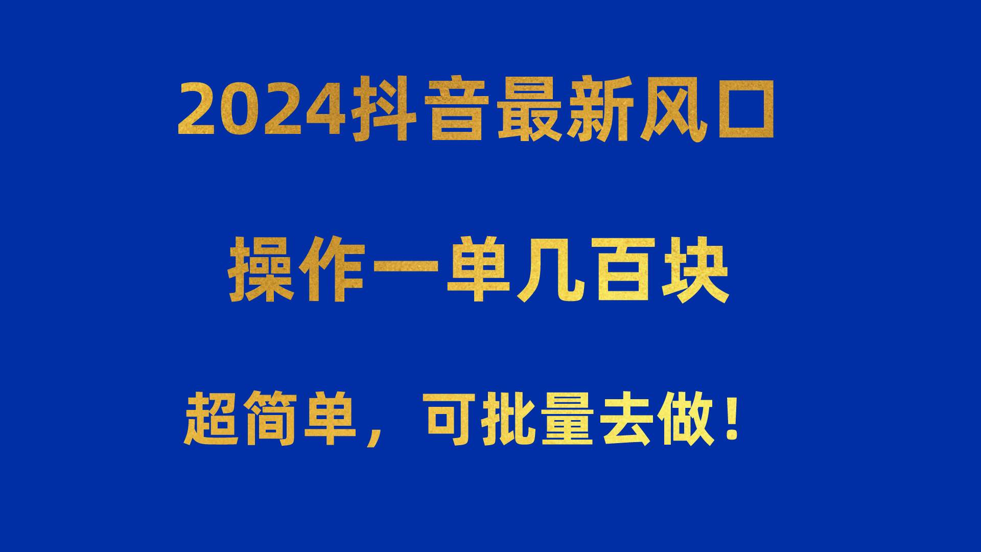 2024抖音最新风口！操作一单几百块！超简单，可批量去做！！！-BT网赚资源网