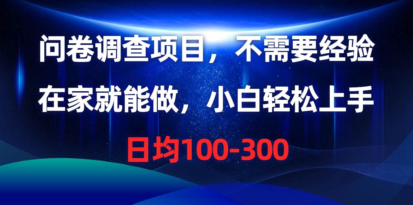 问卷调查项目，不需要经验，在家就能做，小白轻松上手，日均100-300-BT网赚资源网