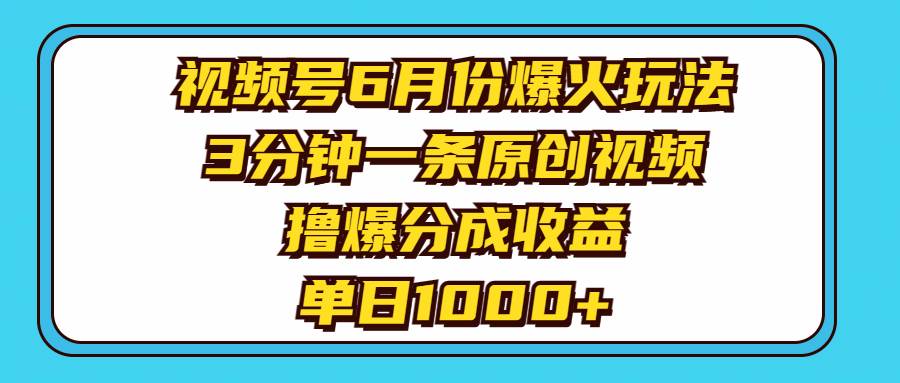 视频号6月份爆火玩法，3分钟一条原创视频，撸爆分成收益，单日1000+-BT网赚资源网