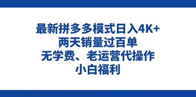 拼多多最新模式日入4K+两天销量过百单，无学费、老运营代操作、小白福利-BT网赚资源网