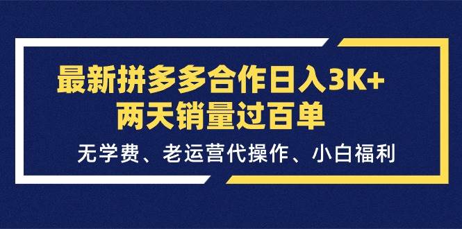 最新拼多多合作日入3K+两天销量过百单，无学费、老运营代操作、小白福利-BT网赚资源网