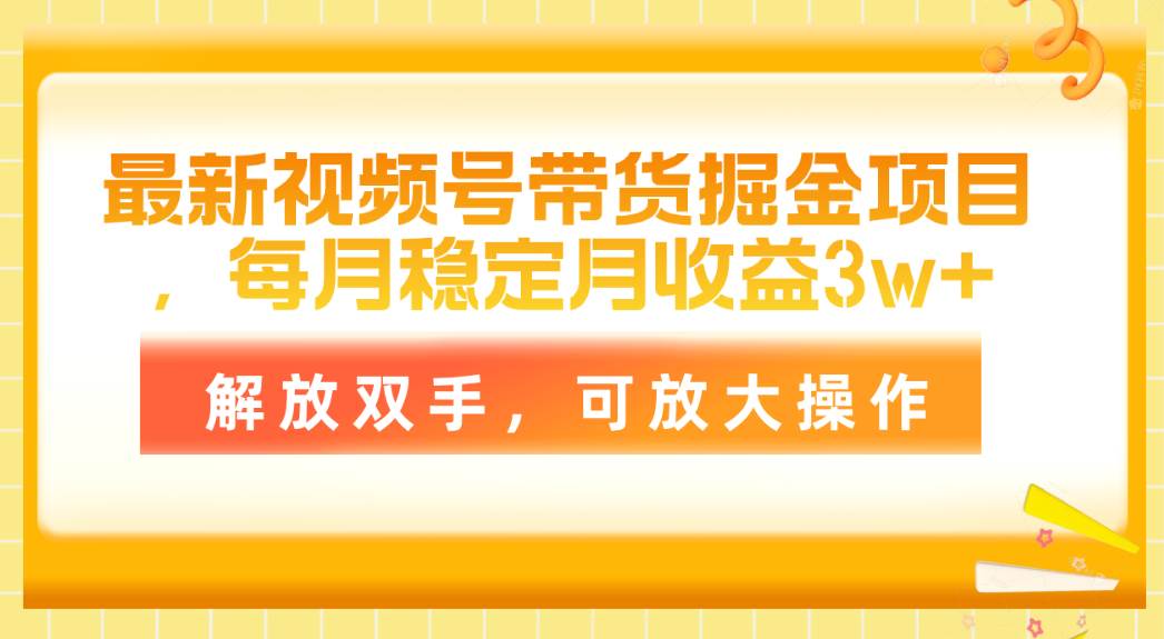 最新视频号带货掘金项目，每月稳定月收益3w+，解放双手，可放大操作-BT网赚资源网