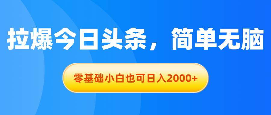 拉爆今日头条，简单无脑，零基础小白也可日入2000+-BT网赚资源网