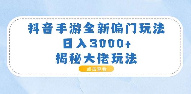 抖音手游全新偏门玩法，日入3000+，揭秘大佬玩法-BT网赚资源网