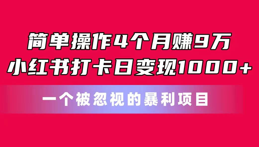 简单操作4个月赚9万！小红书打卡日变现1000+！一个被忽视的暴力项目-BT网赚资源网