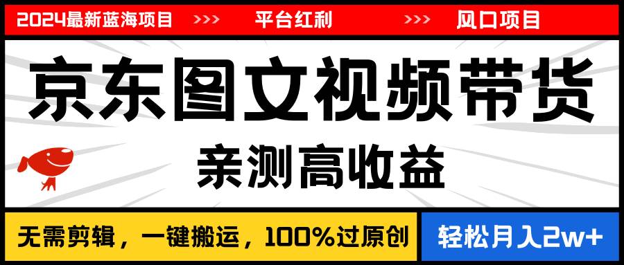 2024最新蓝海项目，逛逛京东图文视频带货，无需剪辑，月入20000+-BT网赚资源网