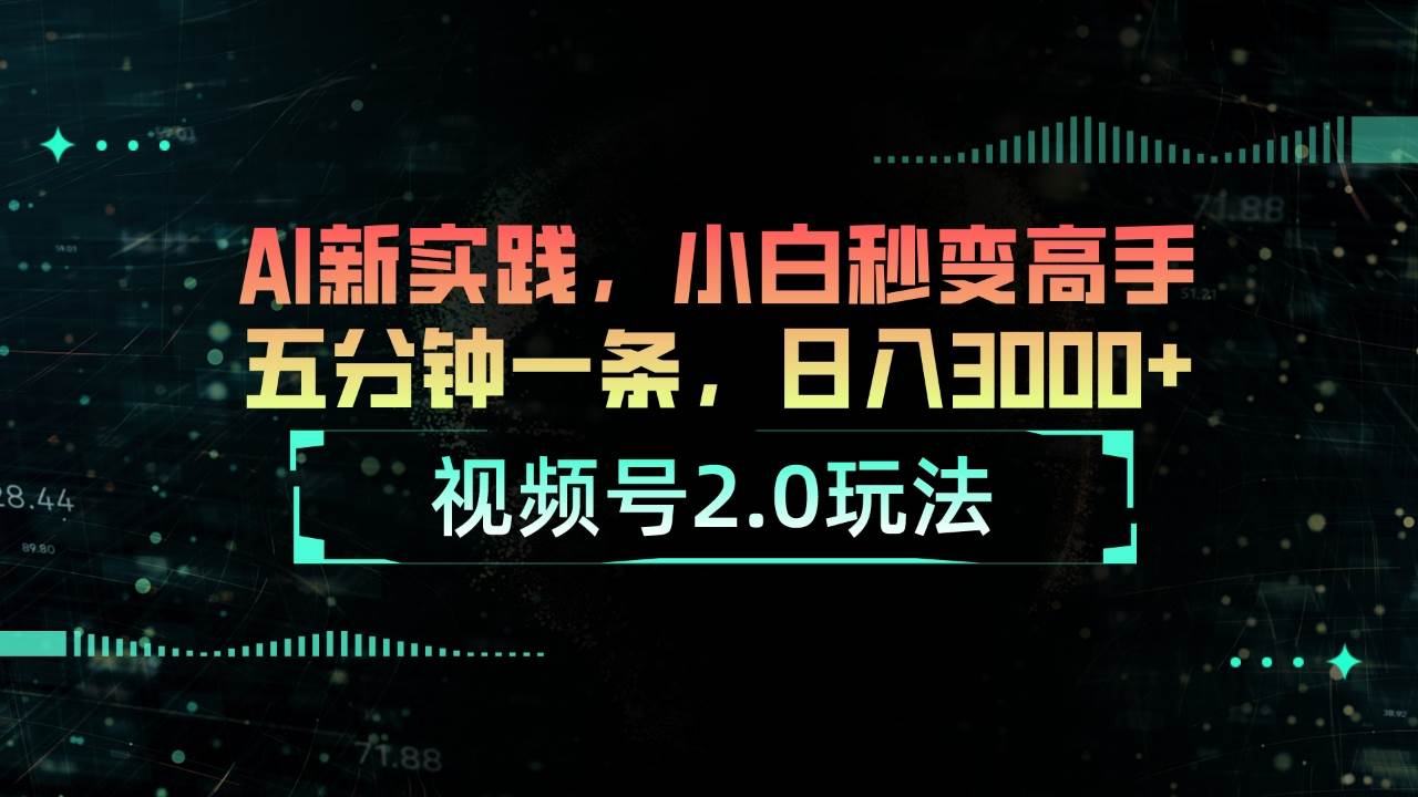 视频号2.0玩法 AI新实践，小白秒变高手五分钟一条，日入3000+-BT网赚资源网