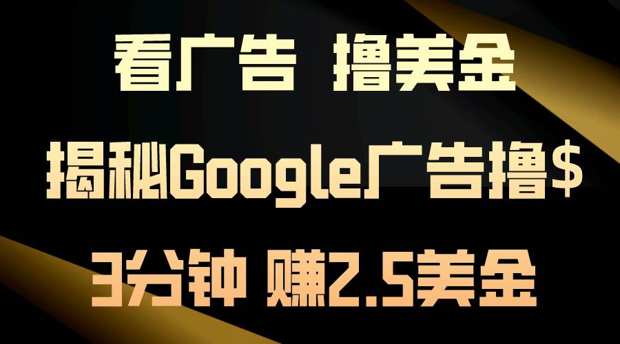 看广告，撸美金！3分钟赚2.5美金！日入200美金不是梦！揭秘Google广告...-BT网赚资源网