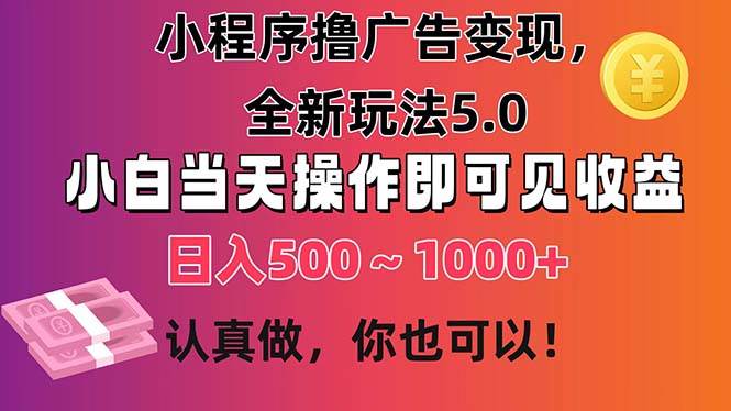 小程序撸广告变现，全新玩法5.0，小白当天操作即可上手，日收益 500~1000+-BT网赚资源网