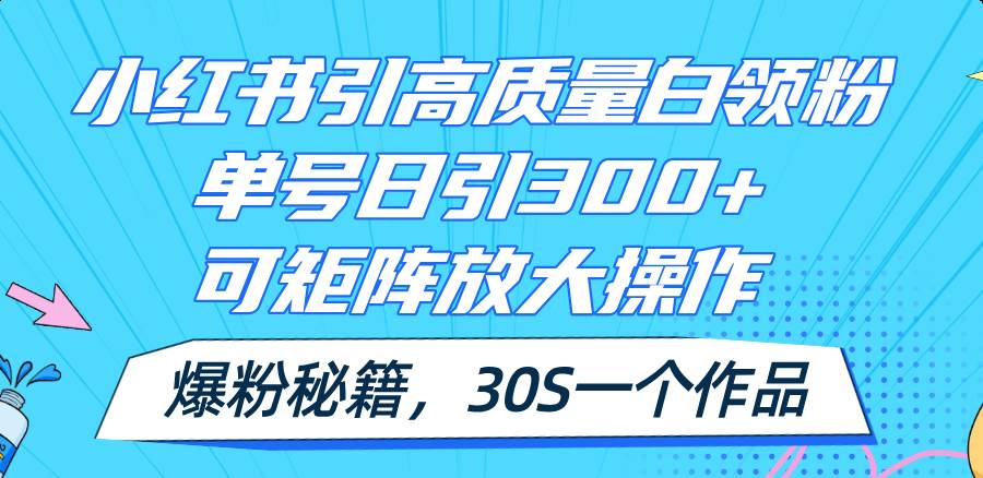 小红书引高质量白领粉，单号日引300+，可放大操作，爆粉秘籍！30s一个作品-BT网赚资源网