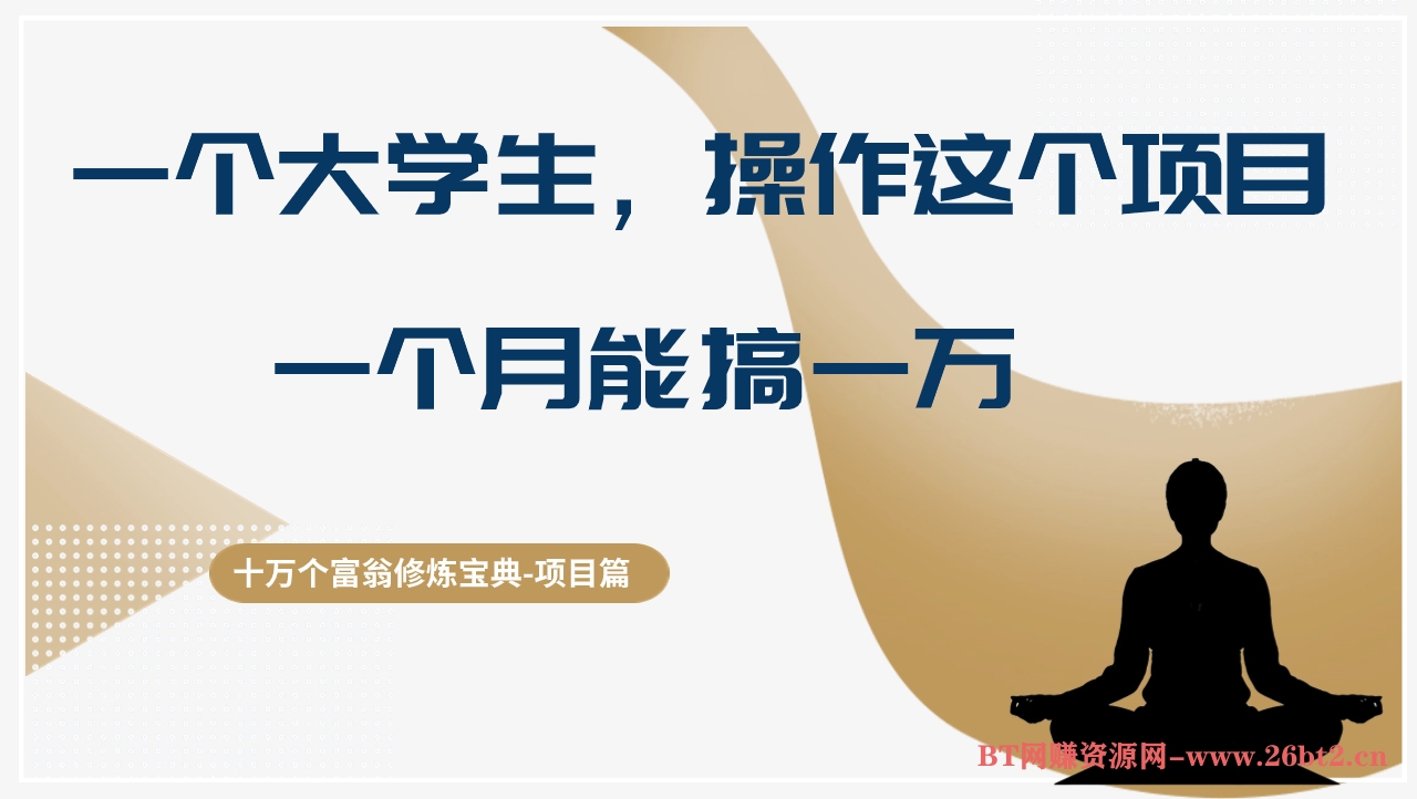 十万个富翁修炼宝典一个大学生，操作这个项目一个月能搞1w,轻松做到月入四位数-BT网赚资源网