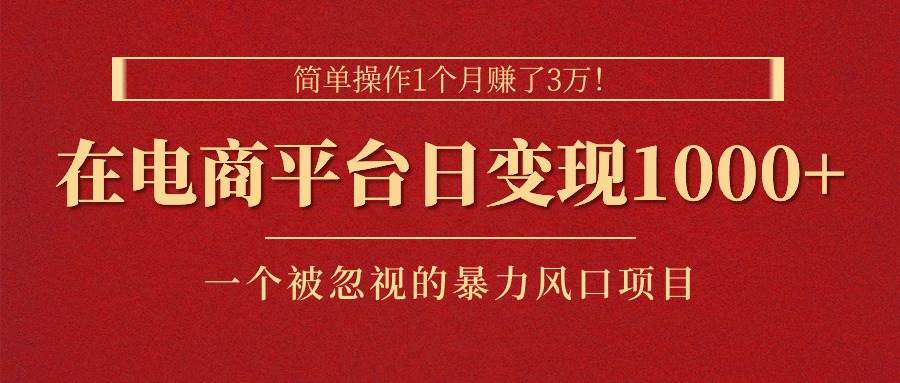 简单操作1个月赚了3万！在电商平台日变现1000+！一个被忽视的暴力风口...-BT网赚资源网