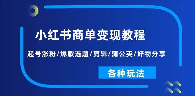 小红书商单变现教程：起号涨粉/爆款选题/剪辑/蒲公英/好物分享/各种玩法-BT网赚资源网