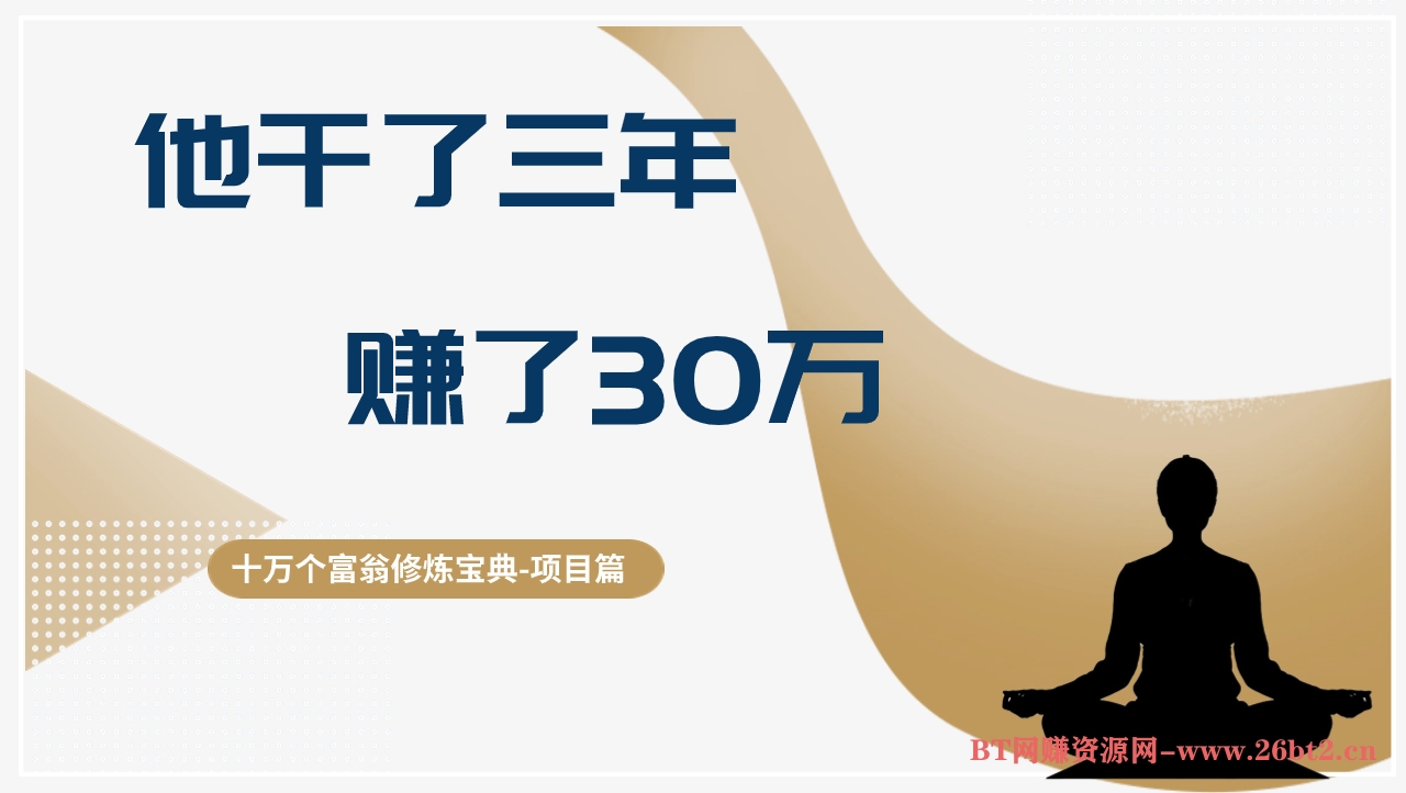 十万个富翁修炼宝典他干了3年，赚了30万，收益稳定【揭秘】-BT网赚资源网