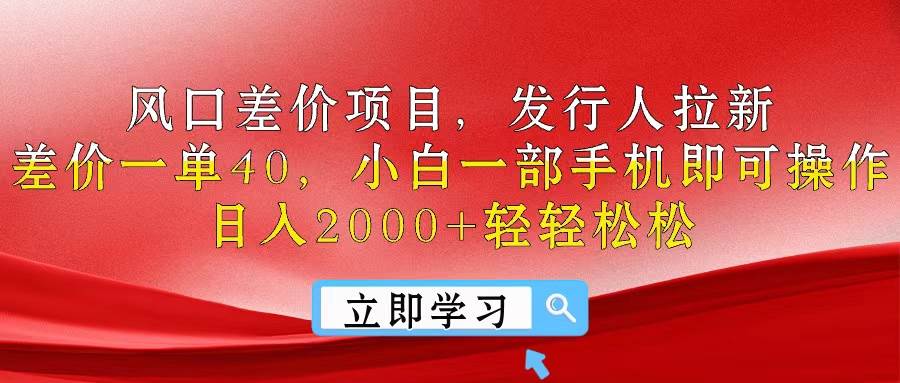 风口差价项目，发行人拉新，差价一单40，小白一部手机即可操作，日入20...-BT网赚资源网