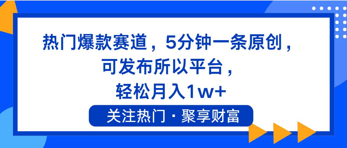 热门爆款赛道，5分钟一条原创，可发布所以平台， 轻松月入1w+-BT网赚资源网