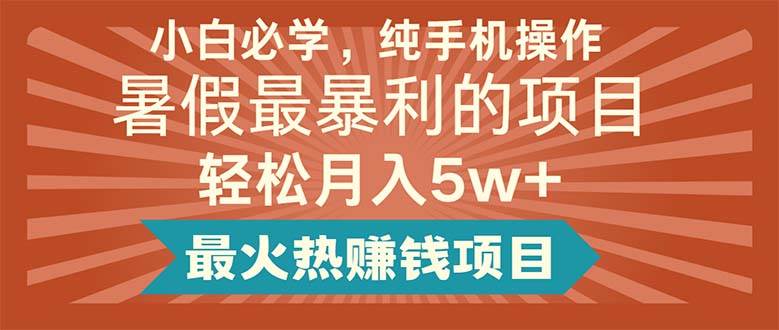 小白必学，纯手机操作，暑假最暴利的项目轻松月入5w+最火热赚钱项目-BT网赚资源网