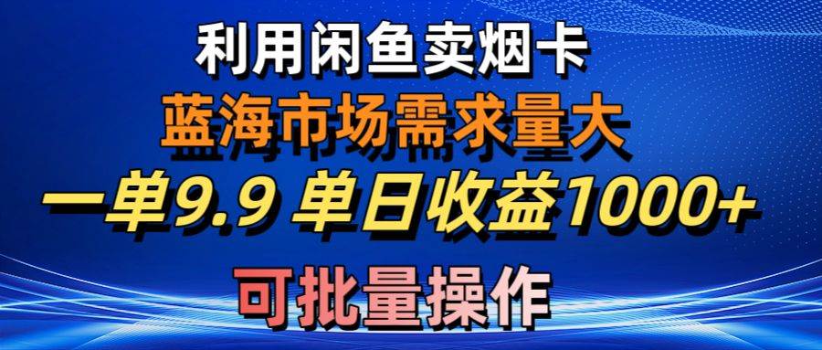 利用咸鱼卖烟卡，蓝海市场需求量大，一单9.9单日收益1000+，可批量操作-BT网赚资源网