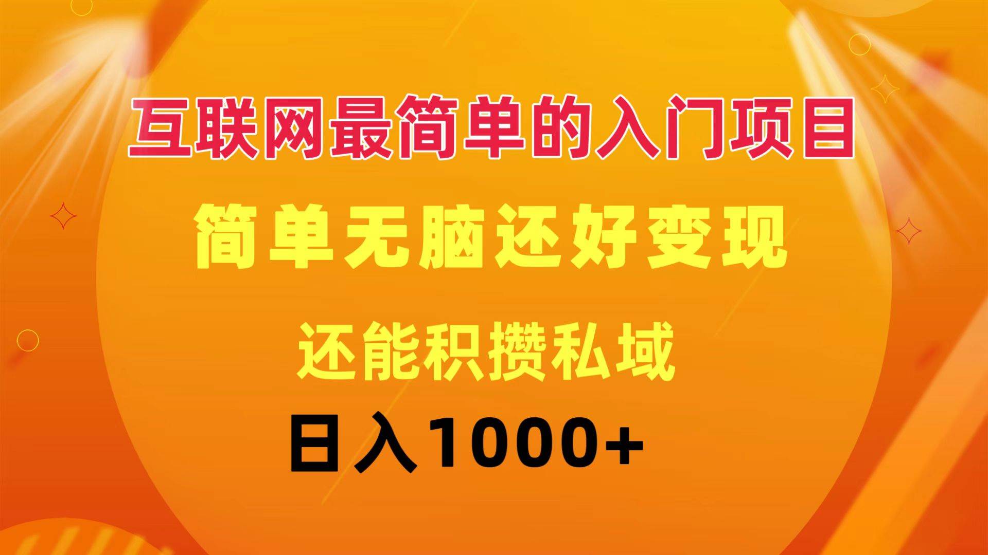 互联网最简单的入门项目：简单无脑变现还能积攒私域一天轻松1000+-BT网赚资源网