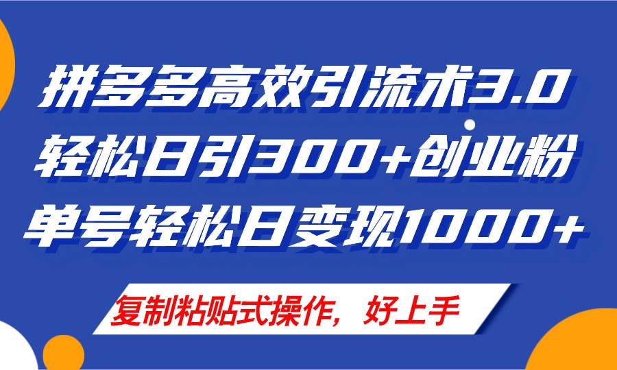 拼多多店铺引流技术3.0，日引300+付费创业粉，单号轻松日变现1000+-BT网赚资源网