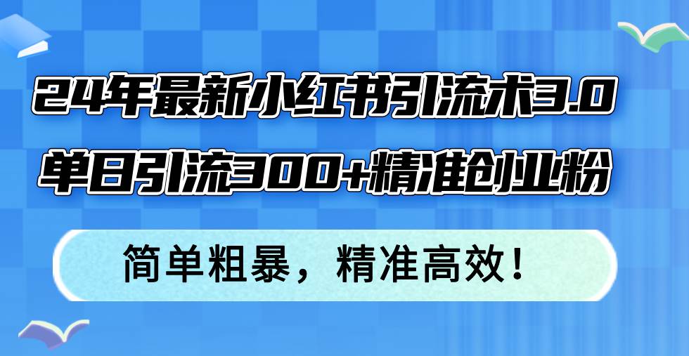 24年最新小红书引流术3.0，单日引流300+精准创业粉，简单粗暴，精准高效！-BT网赚资源网