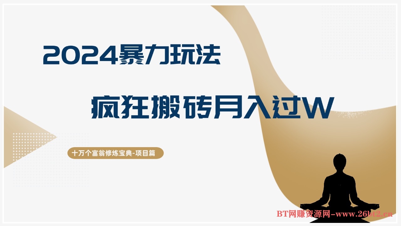 十万个富翁修炼宝典2024暴力玩法，疯狂搬砖月入过W-BT网赚资源网