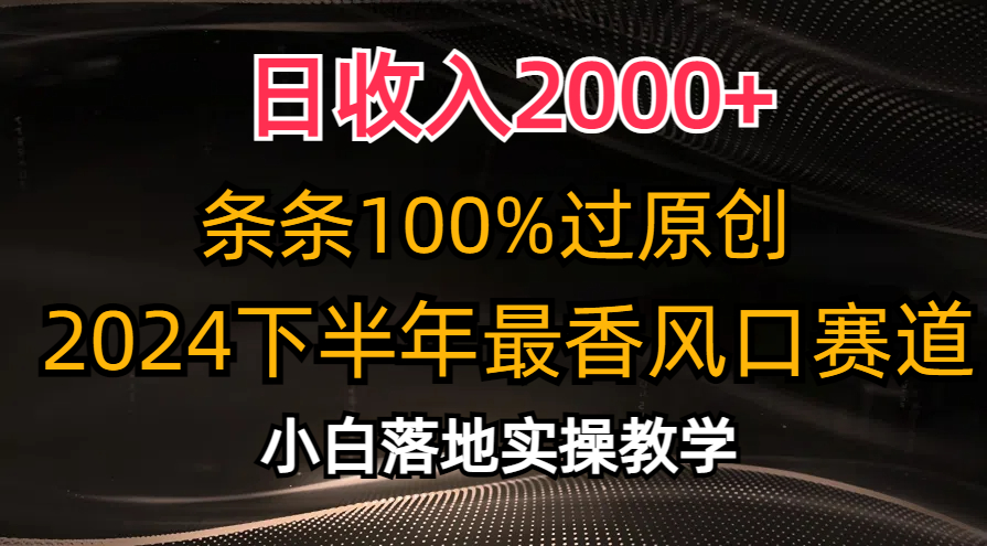 2024下半年最香风口赛道，小白轻松上手，日收入2000+，条条100%过原创-BT网赚资源网